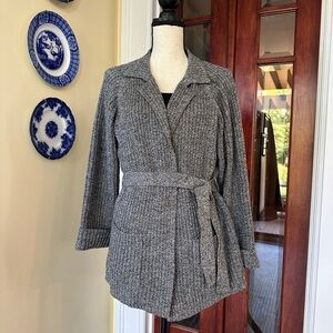 Isabella Bird | Vintage Ribbed Wool Open Front Cardigan with Waist Tie, Size L